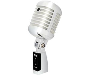 PRONOMIC DM-66S Microfono dinamico vocale vintage microfonico vocale retrò (risposta in frequenza: 50-16.000 Hz, robusto alloggiamento pressofuso) argento/bianco