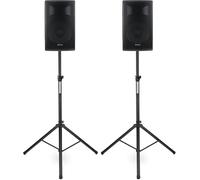 Pronomic E-212 MA Set Statavi - 2 casse attive a 2 vie - Potenza: 2x 120 Watt (RMS) - Woofer 12" + Driver a compressione 1,0" - Bluetooth - Lettore MP3 con USB/SD - Angolo monitor - incl. stativi