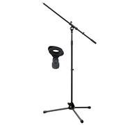 Pronomic MS-15 Pro Supporto Microfono con braccio, treppiede stabile, piedini in gomma, altezza regolabile fino a 233 cm, braccio estensibile 81 cm, morsetto microfono e filetto riduttore, nero.