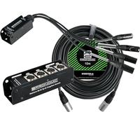 Pronomic NetCore SB-3F/SP-3M 10m Set, Stagebox, Presa RJ45 etherCON | Stagebox con 4 prese XLR (female), Dimensioni: 180 x 53 x 50 mm, Peso: ca. 440 g, Cavo Fanout, Lunghezza cavo: 40 cm, Dante