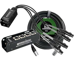 Pronomic NetCore SB-3M/SP-3F 10m Set - Sistema Multicore Audio a 4 Canali - Stagebox con 4 Prese XLR & RJ45 - Pigtail con 4 Connettori XLR & RJ45 - Incluso Cavo di Rete CAT5e da 10 m - Nero