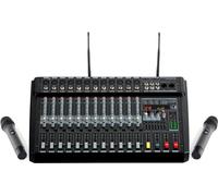 Pronomic Powermake 1200 Powermixer con Microfoni Wireless, Canali 1 a 12 | Ingresso microfono XLR, Ingresso linea bilanciato (jack 6, 3 mm), Controllo gain, Equalizzatore a 3 bande (± 15 dB), 3 mm