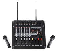 Pronomic Powermake 600 Powermixer - Mixer a 6 Canali - 2 Microfoni Wireless UHF - 760 Watt RMS - Processore Multi-Effetto 24Bit - Bluetooth®/USB Player/Recorder - Equalizzatore Grafico - Nero