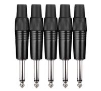 Pronomic Set di connettori 6,3mm jack 5 pezzi (per cablaggio, montaggio, alta qualità con chiusura a strappo, robusta scocca in pressofusione) nero