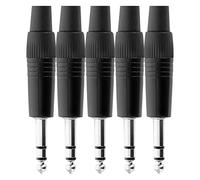 Pronomic Set di connettori 6,3mm jack stereo 5 pezzi - per cablaggio e montaggio - per connessioni bilanciate e stereo - sgancio a ganascia - robusta scocca in pressofusione - nero
