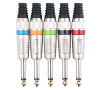 Pronomic Set di connettori jack 6,3 mm 5 pezzi (per cablaggio, montaggio, alta qualità con chiusura a strappo, robusta scocca in pressofusione) colorati