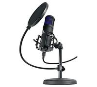 Pronomic Set Microfono a Condensatore USB-19 in valigetta con connessione USB, uscita cuffie, supporto da tavolo, sospensione, pop filter, paravento e cavo USB, colore nero.