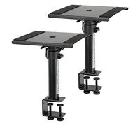 Pronomic SLS-36K BK Coppia di Supporti da Tavolo con Morsetto per Monitor da Studio - Molto Salvaspazio - Regolabile in Altezza da 24,5 cm a 41,5 cm - Piano con Fascia a Strappo - Nero