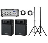 Pronomic StagePower PM83-110 PA Set - Impianto vocale compatto con powermixer (USB/SD/Bluetooth MP3-Player) e speaker da 10" - 8 canali - Set incl. coppia di supporti per casse e cavi per casse