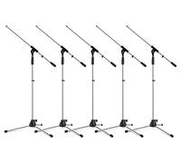 Pronomic Supporto Microfono MS-25C Pro Cromato Set da 5, Colore: cromato | Treppiede con piedini in gomma, Facilmente estensibile, Braccio regolabile in lunghezza e inclinazione, Peso: 2, 2 Fermacavi