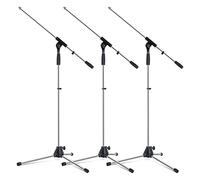 Pronomic Supporto Microfono MS-25C Pro Cromo Set da 3, Versione Pro | Treppiede con piedini in gomma, Facilmente estensibile, Braccio regolabile in lunghezza e inclinazione, Morsetti e viti fissi