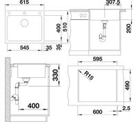 PRONTA CONSEGNA - Blanco Lavello una vasca NAYA 6 1527311 finitura grigio vulcano da 61.5x51 cm - Sopratop