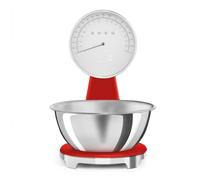 Smeg, Bilancia da Cucina Digitale e Analogica KSF01RDWW, Ciotola in Acciao Inox 1,8L Removibile, Quattro Unità di Misura g/ml e lb.oz/fl.oz, con Funzione Tara, Portata Massima 5kg, Rosso