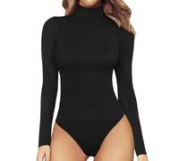 Prontiaduscire Body Donna Maniche Lunghe Nero Collo Alto Elegante Maglia Bodysuit Intimo Snellente - 131 Nero XL