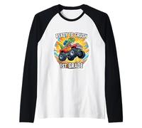 Pronto a schiacciare la scuola di Monster Truck Dino T-rex di 1 ° grado Maglia con Maniche Raglan