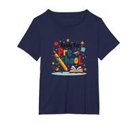 Pronto per la Scuola Materna - Inizia la Divertente Avventura di apprendimento Maglietta, Donna Plus-Size, Navy, 4X