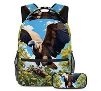 Pronto per qualsiasi avventura, set di 2 zaini per bambini con zaino e astuccio, borsa da viaggio di grande capacità per ragazzi, ragazze e adolescenti, simpatico avvoltoio, Multicolore,