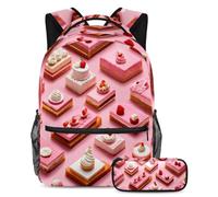 Pronto per qualsiasi avventura, set di 2 zaini per bambini con zaino e astuccio, borsa da viaggio di grande capacità per ragazzi, ragazze e adolescenti, motivo dessert rosa, Multicolore,