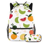 Pronto per qualsiasi avventura, set di 2 zaini per bambini con zaino e astuccio, borsa da viaggio di grande capacità per ragazzi, ragazze e adolescenti, motivo frutta colorata, Multicolore,