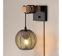 Prontoni Moderni Boho con Interruttore dimmerabile, Plug Lampada Intrecciata a Mano e cablatura, Applique Parete per Il corridoio della Camera da Letto, Beige (Grigio Naturale)