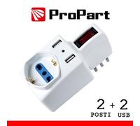 Propart-el Adattatore 2pos bipasso/schuko +USB spina10A salvasp. + int.