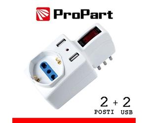 Propart-el Adattatore 2pos bipasso/schuko +USB spina10A salvasp. + int.