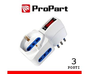 Propart-el Adattatore 3pos bipasso/schuko spina10A salvaspazio + inter.