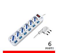 PROPART MULTIPRESA 6 POSTI PRESA BIPASSO/SCHUKO CON SPINA 16A CON INTERRUTTORI MULTIPLI (PEM203056A-W)