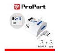 PROPART Multipresa Elettrica Ciabatta 3 Posti Tavolo Bipasso + Bip/schuko + USB 16a +Interruttore