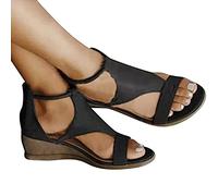 PROPFE Donna Sandali con Zeppa Estive Eleganti Sandali Spiaggia con Cerniera Punta Aperta Traspirante Comode Casual Sandali Antiscivolo Scarpe da Donna,001,37EU