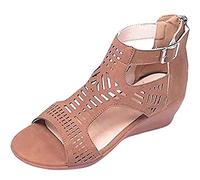 PROPFE Sandali da Donna con Zeppa Estive Punta Aperta Svuotare Sandali con Plateau con Cerniera Sandali Antiscivolo Leggeri E Comodi con Bocca di Pesce Vintage Comfy Sandali,005,37EU