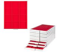 Prophila Box per Monete, Grigio, 12 Scomparti angolari per Monete Fino a 66 mm, Inserire Rosso