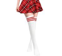 PROPOG Calze Sopra Ginocchio da Donna, Calzini Rossi Ginocchio Calzini Sportivi da Calcio Invernali Calze Calzini al Ginocchio Cosplay Caldi Calzini Lunghi College Cheerleader Costume Donna Ragazza