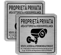 Proprietà Privata Cartelli in Alluminio 15X15Cm Area Sottoposta a Videosorveglia