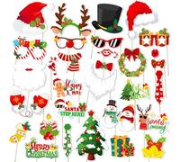 Props Selfie Natalizi Cappelli Babbo Natale Calze Parete Tavolo | 30 Pezzi Occhiali Cornici Selfie Natalizi Per Bambini Festa Compleanno Capodanno Servizio Fotografico Decorazioni Parete