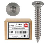 ProRaje - Viti per legno in acciaio inox A4: 5 x 60 mm | Testa svasata con impronta TORX (TX) | Acciaio inossidabile A4 (V4A/AISI 316) | costruzione/truciolare/terrazza/ecc: set da 200 pezzi