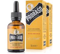 Proraso Olio Cura Barba Wood and Spice, Olio da barba uomo, 2 x 30 ml | Effetto ammorbidente e nutriente, Riduce le irritazioni e la secchezza, Fragranza legnosa e speziata, Made in Italy dal 1948
