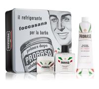 PRORASO White confezione regalo balsamo dopobarba White 100 ml + crema prebarba 100 ml + crema da barba White 150 ml + scatola in metallo uomo