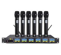 PRORECK MX66 Sistema microfonico wireless UHF a 6 canali con 6 microfoni a mano per karaoke, per feste, matrimoni, chiesa, conferenze, discorsi (628,5 MHz, 633,5 MHz, 638,5 MHz, 643,5 MHz, 648,5 MHz,