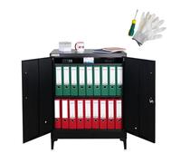 PROREGAL Armadi archivio ELEPHANT con serratura in metallo con gambe e 2 ante larghezza 80 cm 2 livelli nero 90x80x40cm mobiletto per ufficio