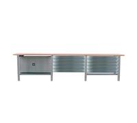 PROREGAL Banco da lavoro BUFFALO WOOD con 10x Cassetto + Armadio| AxLxP 86,5x300x75cm | Portata 1000kg | Grigio | Tavolo da lavoro