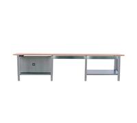PROREGAL Banco da lavoro BUFFALO WOOD con 2x Cassetto + Armadio| AxLxP 86,5x300x75cm | Portata 1000kg | Grigio | Tavolo da lavoro