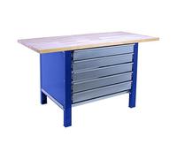 PROREGAL Banco da lavoro BUFFALO WOOD con 5x Cassetto | AxLxP 86,5x120x75cm | Portata 1000kg | Grigio | Tavolo da lavoro