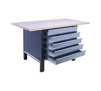 PROREGAL Banco da lavoro BUFFALO WOOD con 5x Cassetto | AxLxP 86,5x150x75cm | Portata 1000kg | Grigio | Tavolo da lavoro