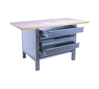 PROREGAL Banco da lavoro BUFFALO WOOD con 5x Cassetto | AxLxP 86,5x180x75cm | Portata 1000kg | Grigio | Tavolo da lavoro