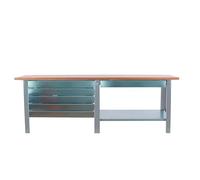 PROREGAL Banco da lavoro BUFFALO WOOD con 6x Cassetto| AxLxP 86,5x210x75cm | Portata 1000kg | Grigio | Tavolo da lavoro