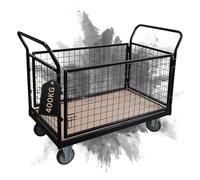 PROREGAL Carrello professionale con piattaforma e sponde in rete rimovibili | AxLxP 104x135x67 cm | Portata 400 kg | 2 ruote girevoli con freni di bloccaggio e 2 ruote fisse | Nero