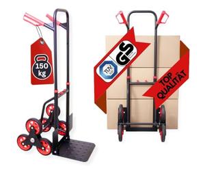 PROREGAL Carrello professionale pieghevole per scale TAURUS 150 | AxLxP 110x45x61cm | Portata 150kg | Telaio in acciaio, maniglie ergonomiche, ruote in gomma TPR | Rosso-Nero