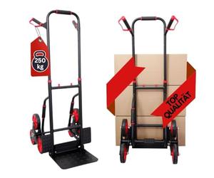 PROREGAL Carrello professionale pieghevole per scale TAURUS 250 | AxLxP 115x52x63cm | Portata 250kg | Telaio in acciaio, maniglie ergonomiche, ruote in gomma TPR | Rosso-Nero