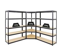 PROREGAL Mega Deal | 1x Scaffale angolare + 2x Scaffale per carichi pesanti Big Elephant S | portata per ripiano 250 kg | Nero